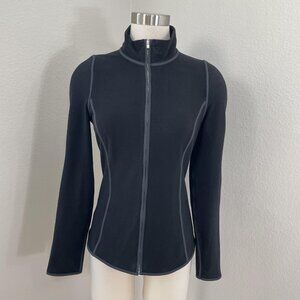 Frauenschuh Fleece Jacket Womens Small Black Full Zip Mock Neck Skiing Slim Fit